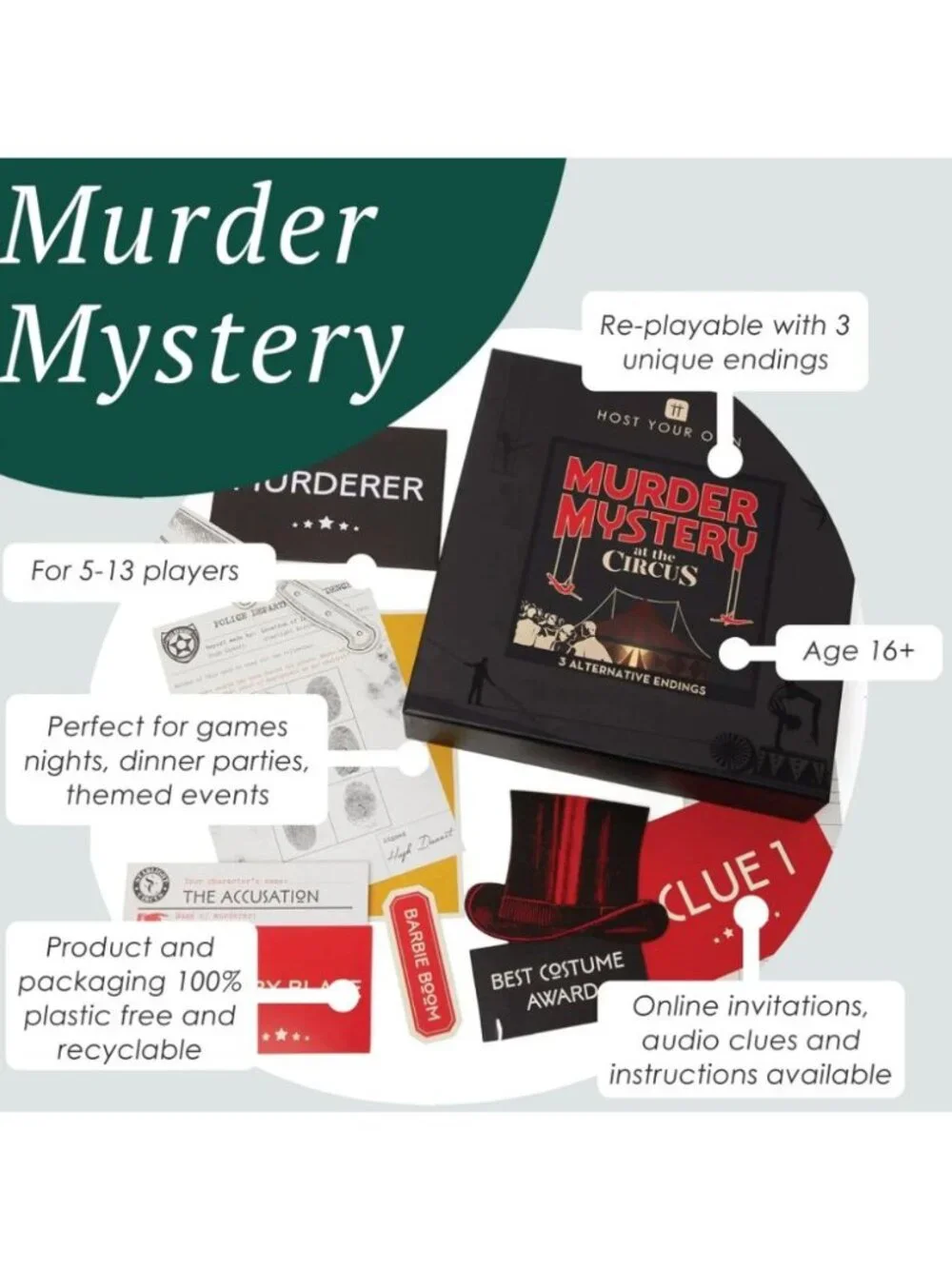 Host Your Own Murder Mystery At The Circus Game Set By Talking Tables